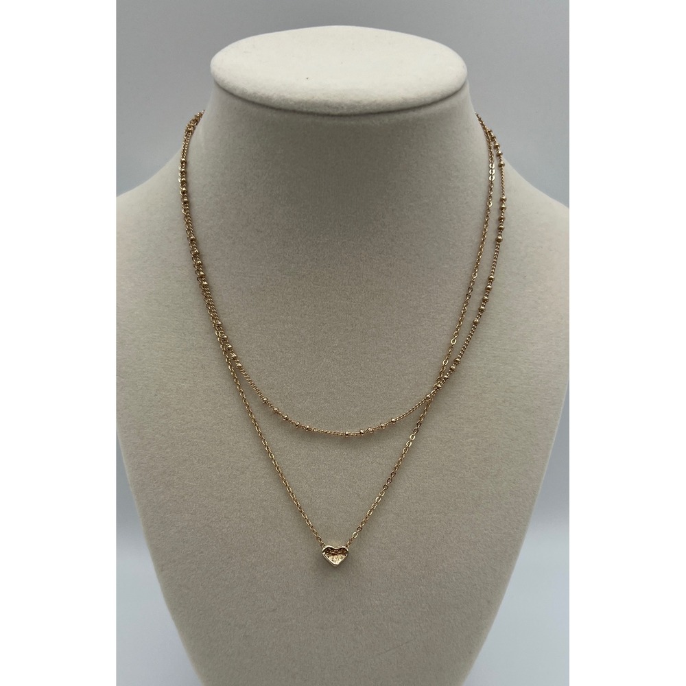 True Gold Tone Layered Heart Pendant Satellite Chain Necklace Set